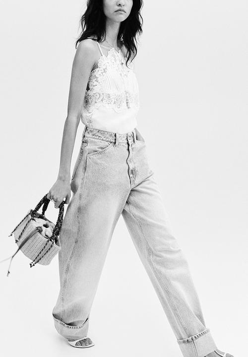 H&M - Linen-blend lace-detail top - white