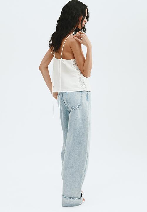 H&M - Linen-blend lace-detail top - white