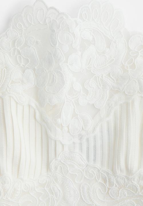 H&M - Linen-blend lace-detail top - white