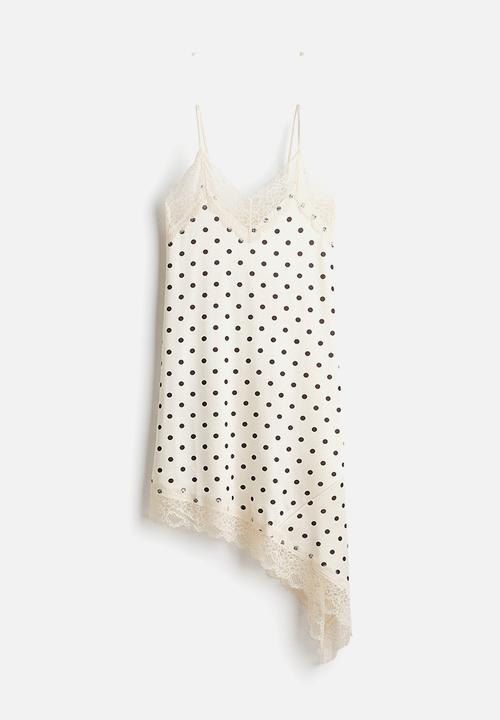 H&M - Lace-trimmed slip dress - cream/polka dot