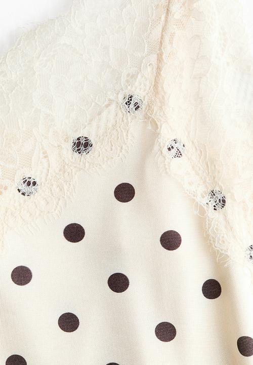 H&M - Lace-trimmed slip dress - cream/polka dot