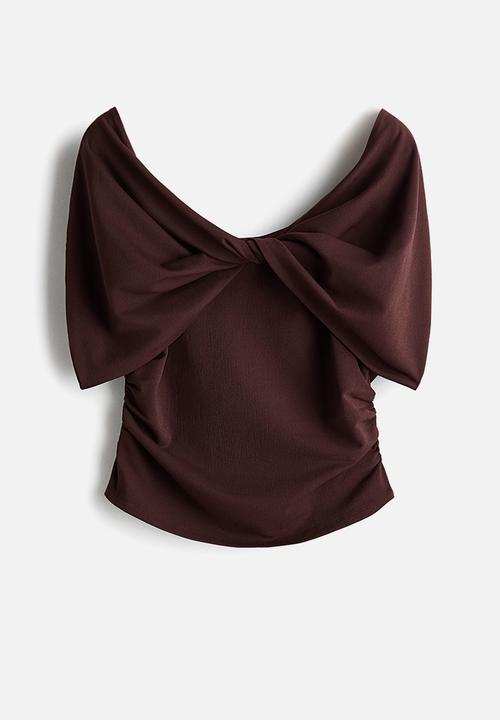 H&M - Twist-detail off-the-shoulder top - dark brown