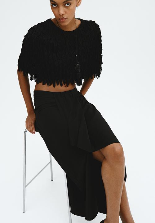 H&M - Draped-panel asymmetric skirt - black