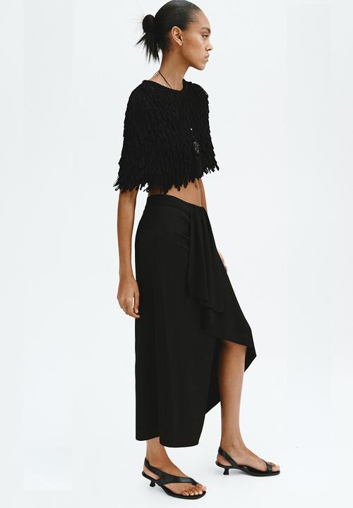 H&M - Draped-panel asymmetric skirt - black