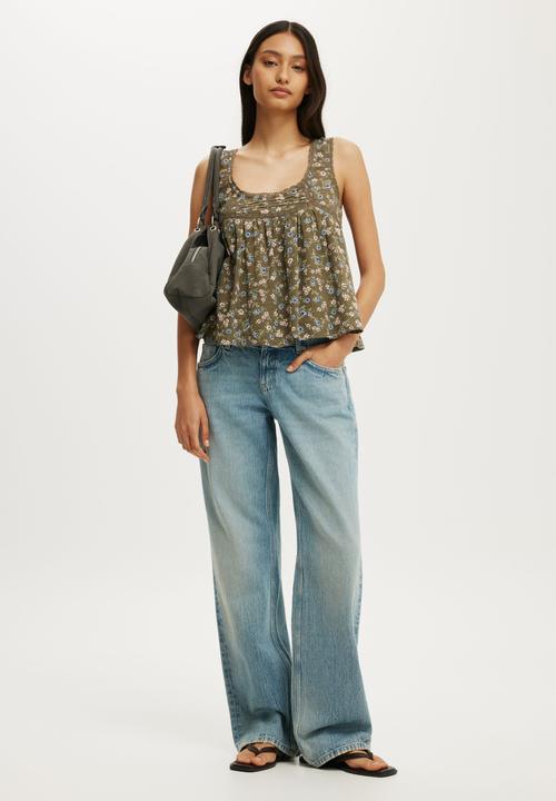 Cotton On - Sunspell Scoop Neck Tank - Elizabeth Ditsy/Khaki