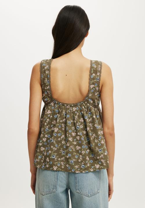 Cotton On - Sunspell Scoop Neck Tank - Elizabeth Ditsy/Khaki