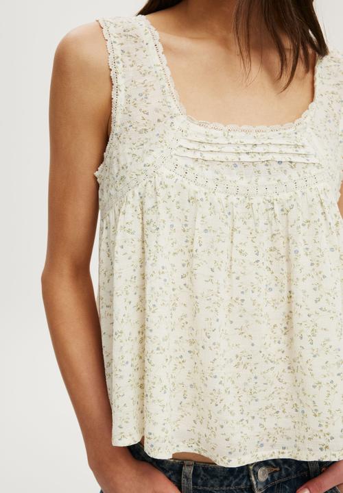 Cotton On - Sunspell Scoop Neck Tank - Miranda Sprig Floral/Gardenia