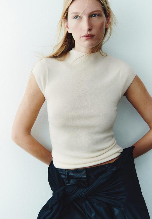H&M - Fine-knit turtleneck top - light beige