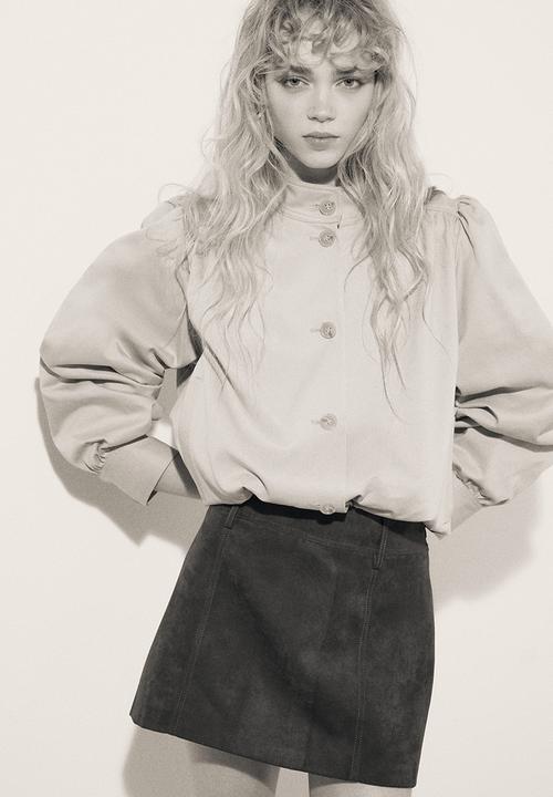 H&M - Puff-sleeved twill jacket - beige