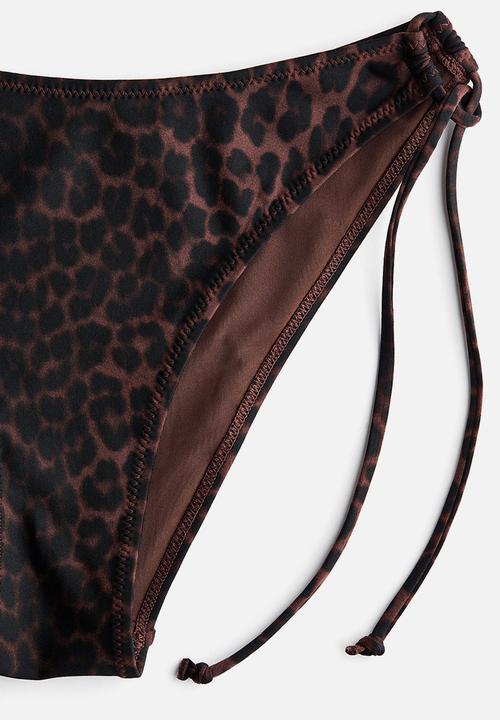 H&M - Tie tanga cheeky bikini bottoms - dark brown/leopard print