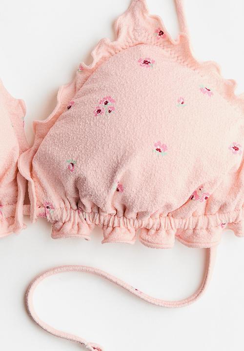 H&M - Padded triangle bikini top - peach pink/floral