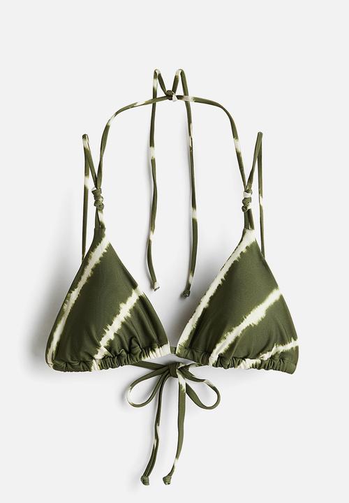H&M - Padded triangle bikini top - dark green/striped