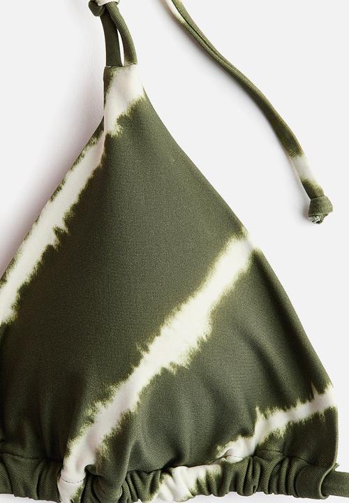 H&M - Padded triangle bikini top - dark green/striped