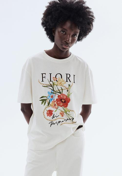 H&M - Oversized t-shirt - white/fiori