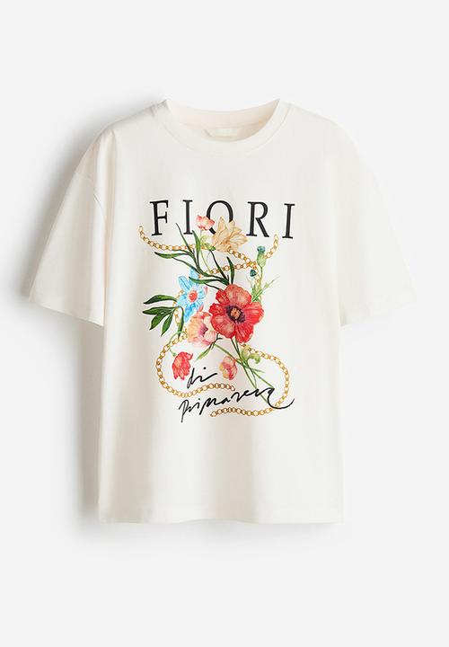 H&M - Oversized t-shirt - white/fiori