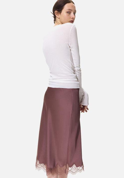 H&M - Lace-trimmed slip skirt - dark dusty pink