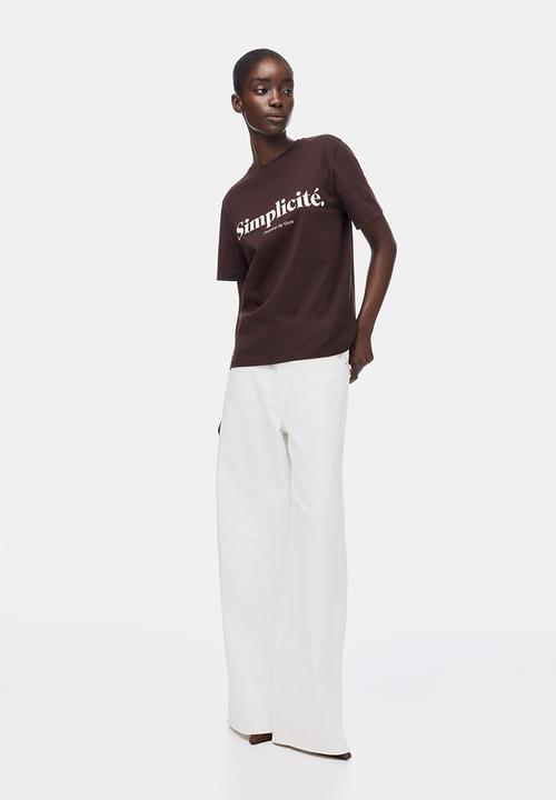 H&M - Printed t-shirt - dark brown/simplicit?