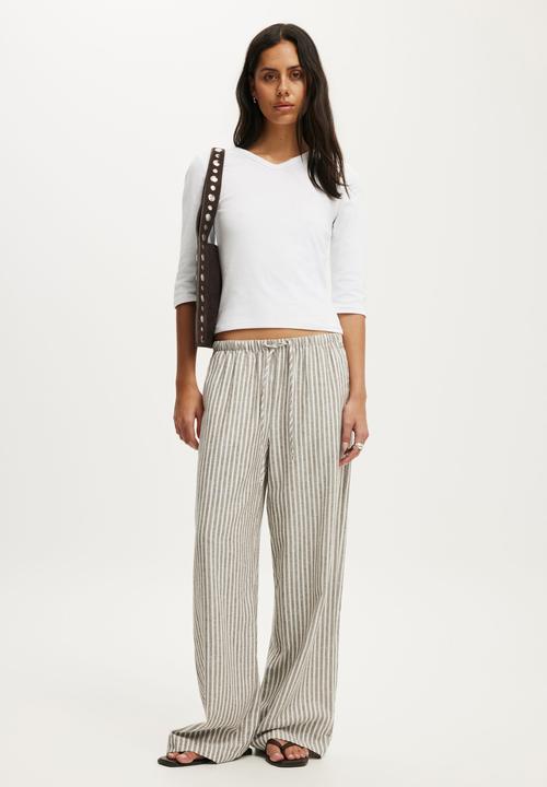 Cotton On - Haven Wide Leg Pant - Gemma Stripe Dark Oak
