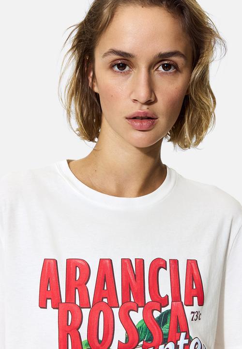 H&M - Printed t-shirt - white/arancia rossa