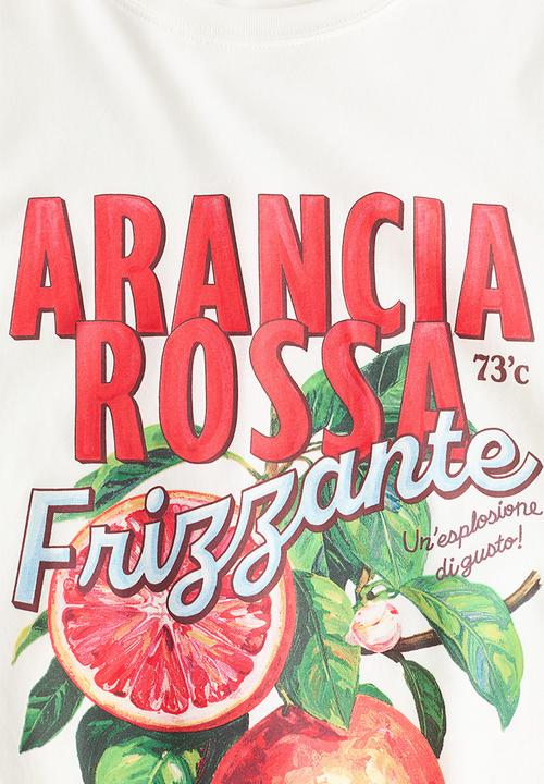H&M - Printed t-shirt - white/arancia rossa