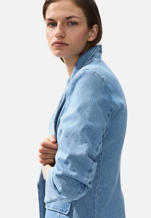 H&M - Gathered-sleeve denim blazer - denim blue