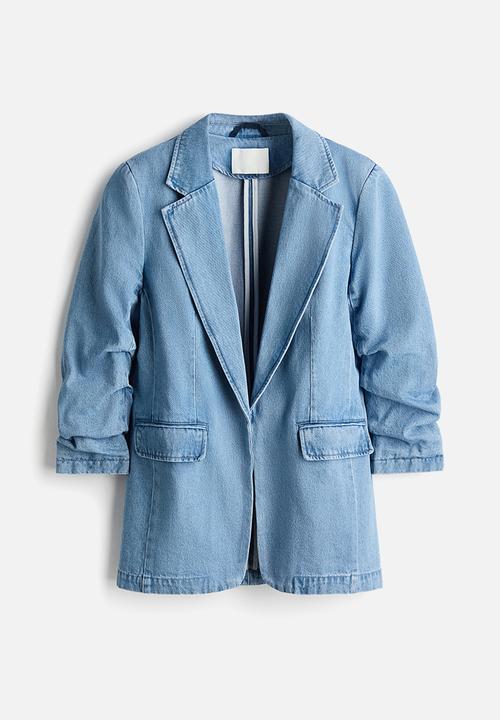 H&M - Gathered-sleeve denim blazer - denim blue