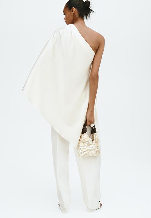 H&M - One-shoulder satin top - cream