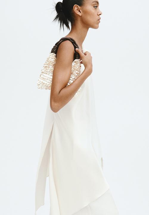 H&M - One-shoulder satin top - cream