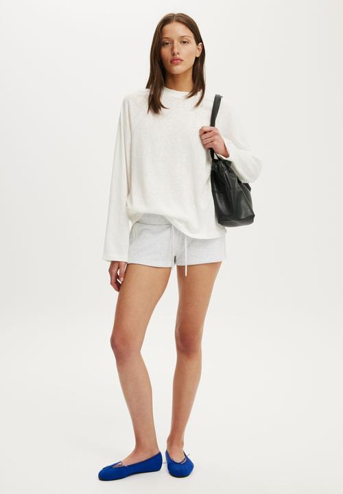 Cotton On - Micro Fleece Sweatshort - Light Grey Marle/Stripe