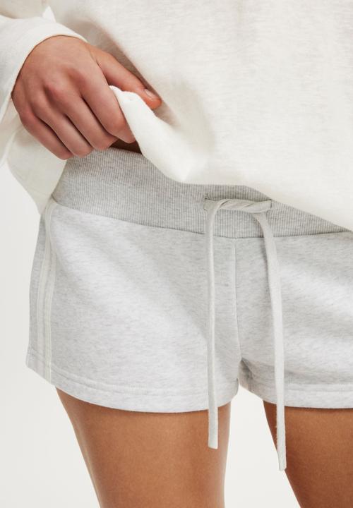Cotton On - Micro Fleece Sweatshort - Light Grey Marle/Stripe
