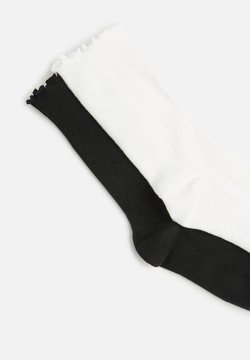 Tessa Design - 2Pk frill trim socks - white/black