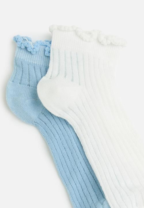Tessa Design - 2Pk frill trim socks - blue/white