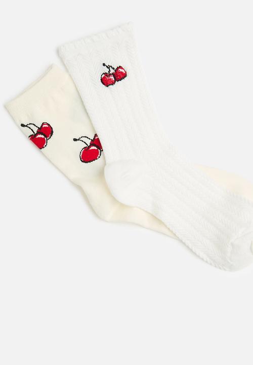 Tessa Design - 2Pk cherry socks - white/cream