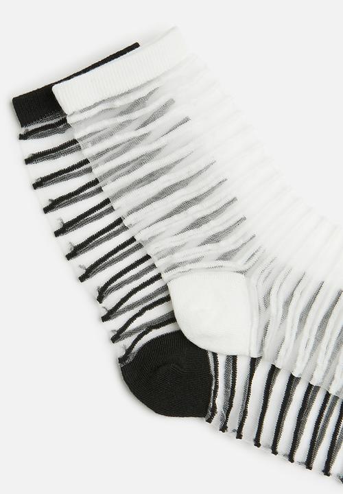 Tessa Design - 2Pk sheer socks with stripes - black/white