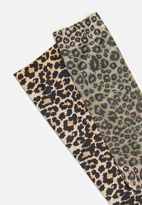 Tessa Design - 2Pk leopard print sheer socks - beige/brown