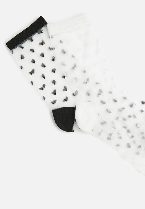 Tessa Design - 2pk polka dot sheer socks - black/white