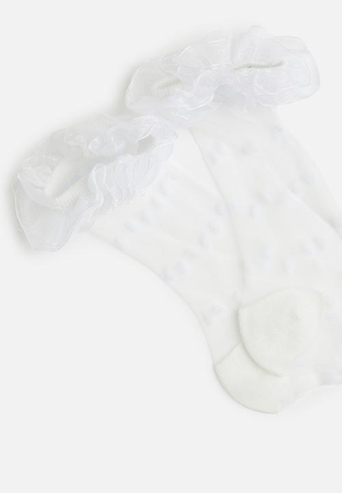 Tessa Design - Polka dot frill trim sheer socks - white