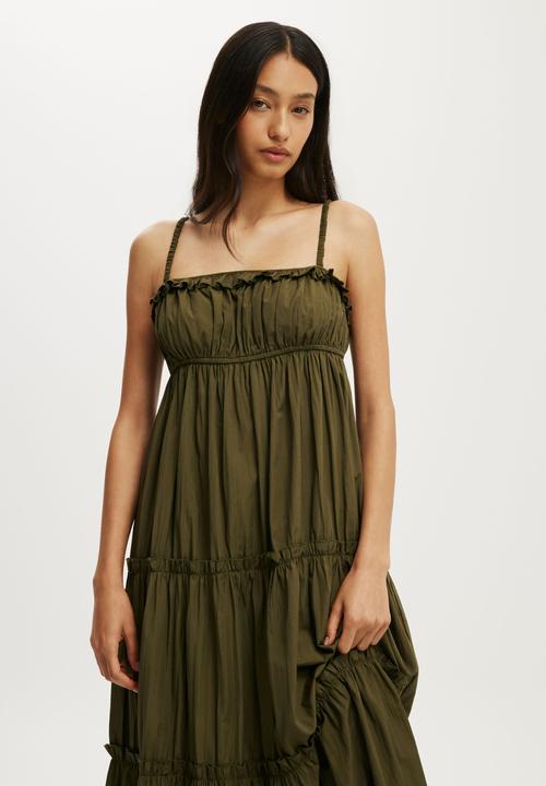 Cotton On - Poppy Tiered Maxi Dress - Khaki Green
