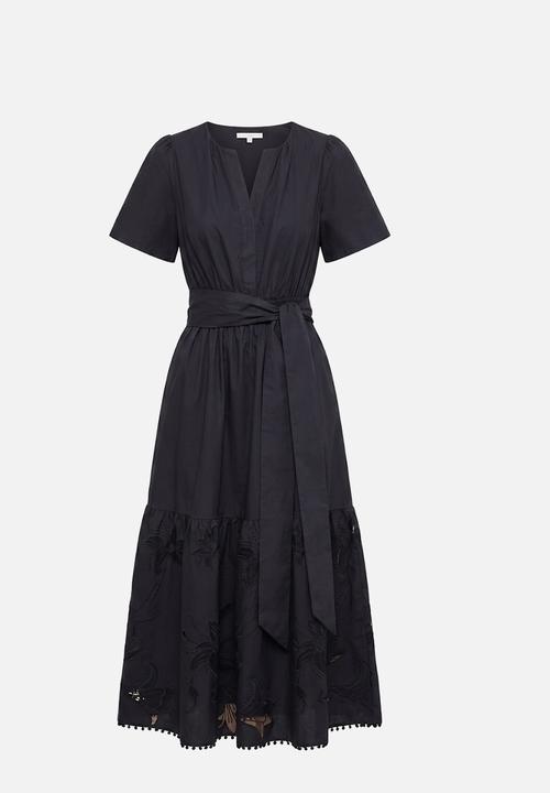 Forever New - Matilda embroidered tie midi dress in navy