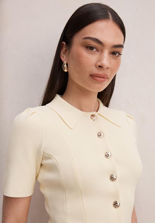 Forever New - Esther button knit top in lemon yellow co ord