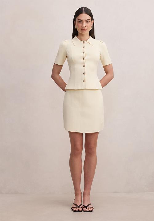 Forever New - Esther button knit top in lemon yellow co ord