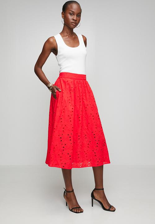 Steve Madden - Ladies althea anglaise midi skirt - red