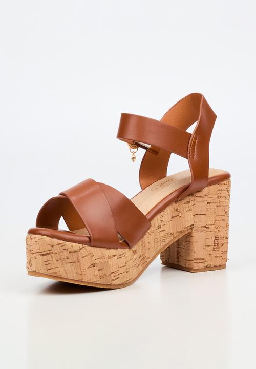 Miss Black - Amari 1 cork platform block heel - tan