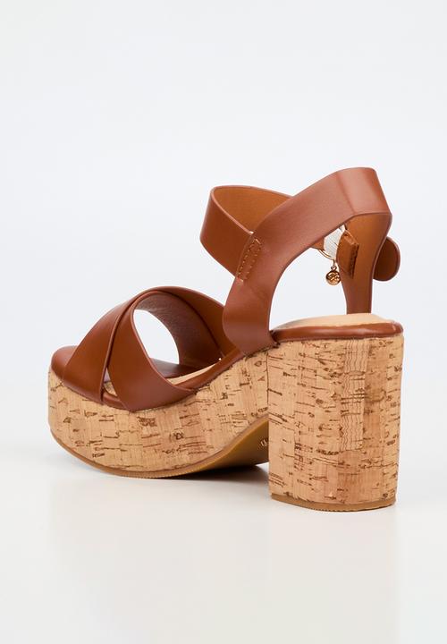 Miss Black - Amari 1 cork platform block heel - tan