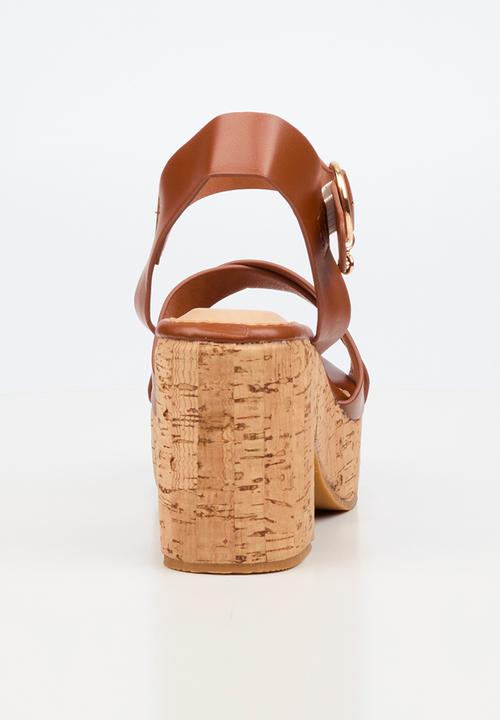 Miss Black - Amari 1 cork platform block heel - tan