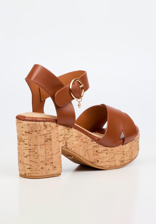 Miss Black - Amari 1 cork platform block heel - tan