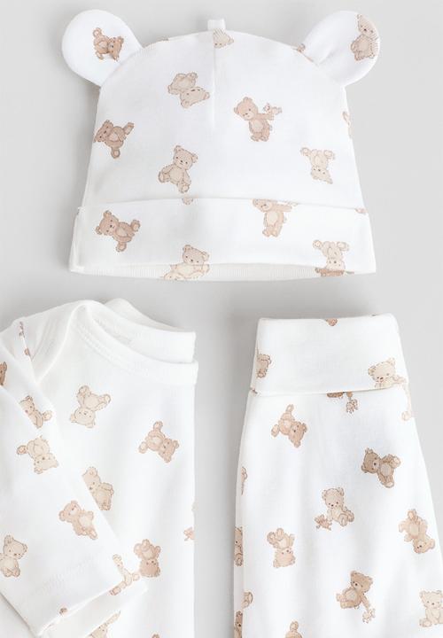 H&M - 3-piece cotton jersey set - white/teddy bears
