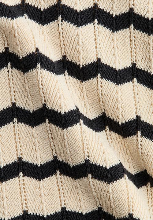 H&M - 2-piece pointelle-knit cotton set - light beige/striped