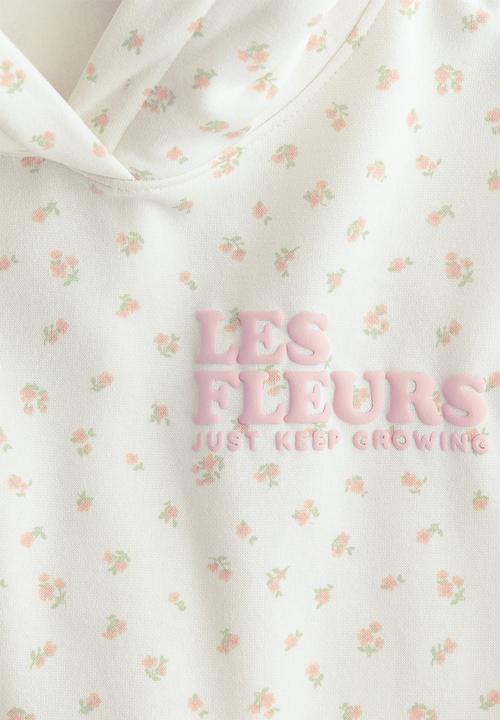 H&M - Oversized motif-detail hoodie - cream/les fleurs