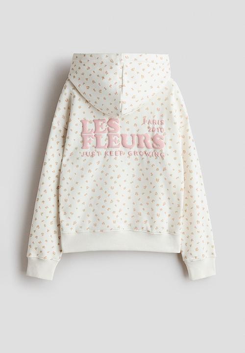 H&M - Oversized motif-detail hoodie - cream/les fleurs